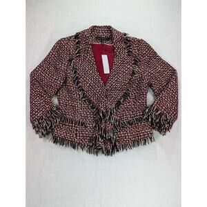 WHBM Size 8 Red,White,Black Festive Tweed Jacket 3/4 Sleeve Lined NWT